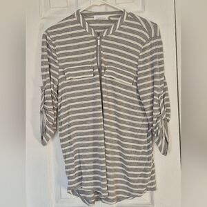 🏷Calvin Klein Gray White  Striped T Shirt Size Medium